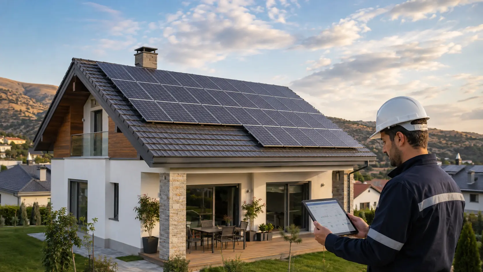 Konut çatısında örnek güneş enerjisi sistemi