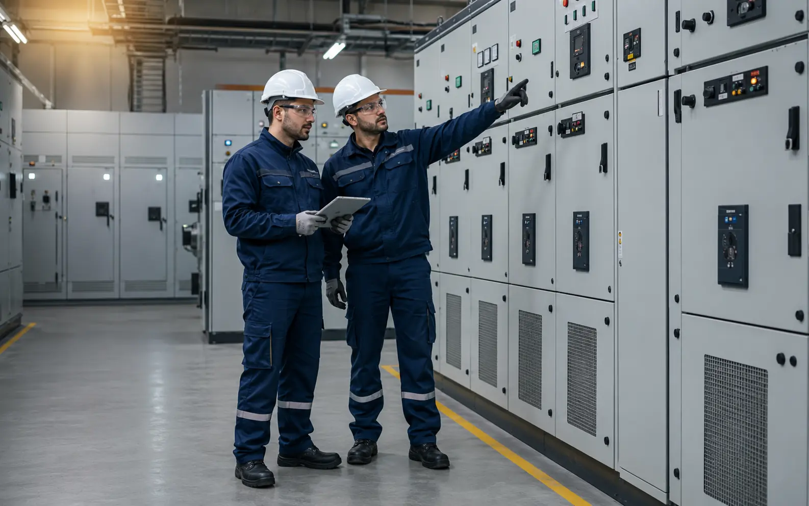Elektrik tesisinde mühendislik değerlendirmesi yapan teknik ekip